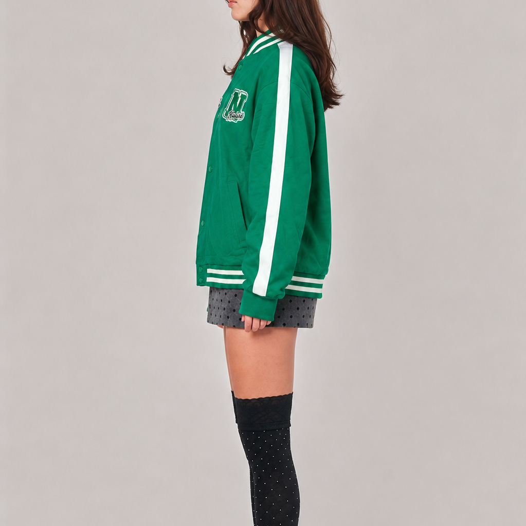 Green & White Stripe Varsity Bomber Jacket