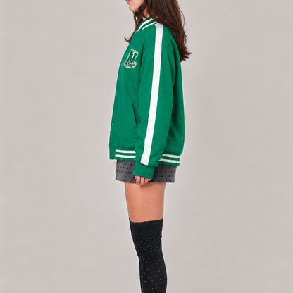 Green & White Stripe Varsity Bomber Jacket