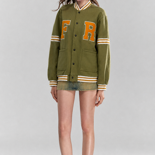 Olive Green Collegiate Varsity Bomber Jacket