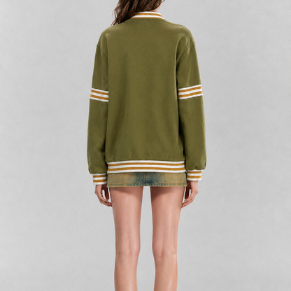 Olive Green Collegiate Varsity Bomber Jacket