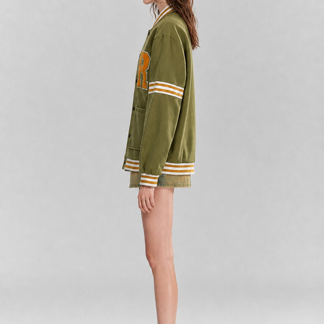 Olive Green Collegiate Varsity Bomber Jacket