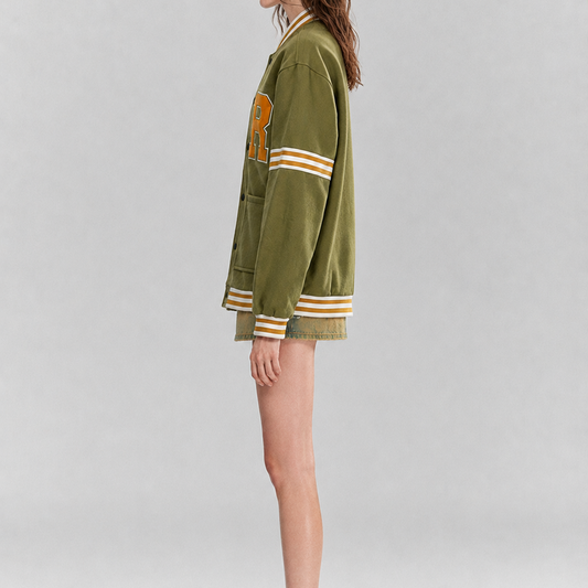 Olive Green Collegiate Varsity Bomber Jacket