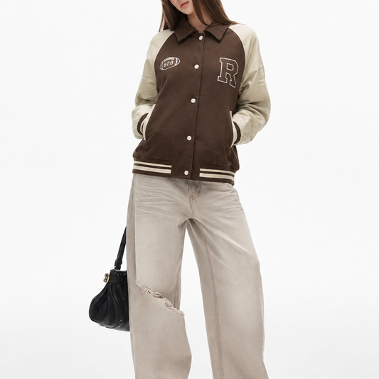 Brown & Cream Collegiate Varsity Bomber Jacket