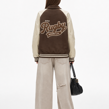 Brown & Cream Collegiate Varsity Bomber Jacket