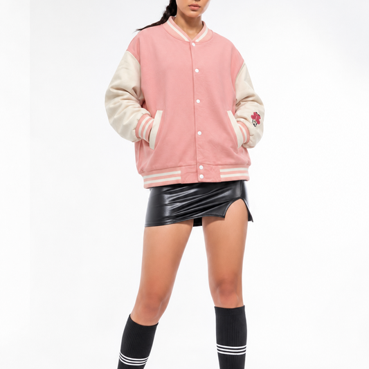 Pink & Cream Varsity Bomber Jacket