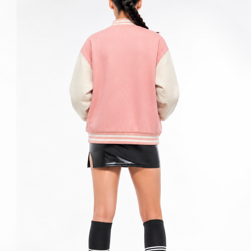 Pink & Cream Varsity Bomber Jacket