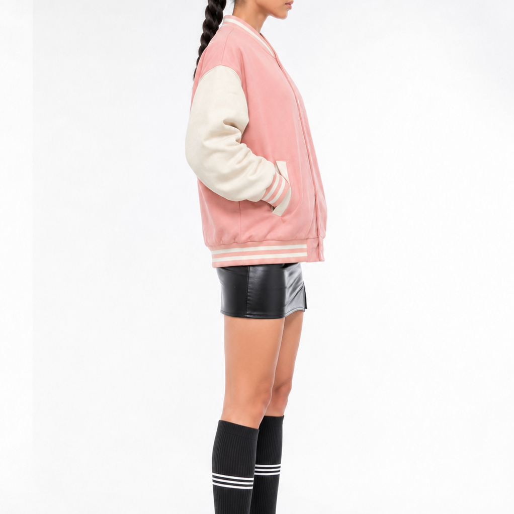 Pink & Cream Varsity Bomber Jacket