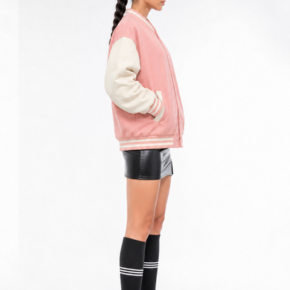 Pink & Cream Varsity Bomber Jacket