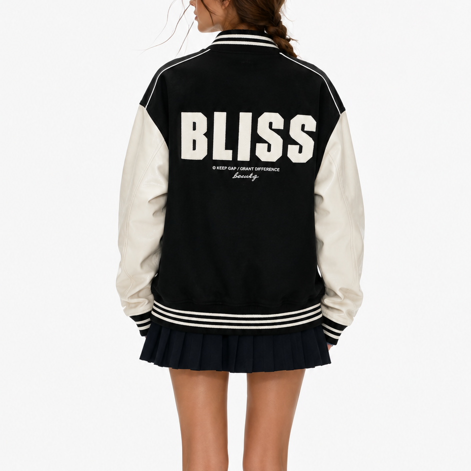 Oversized Black & White Varsity Bomber Jacket