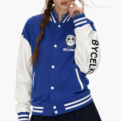 Blue & White Beijing Panda Varsity Bomber Jacket