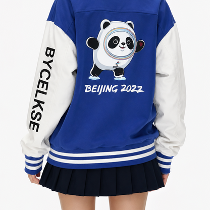 Blue & White Beijing Panda Varsity Bomber Jacket