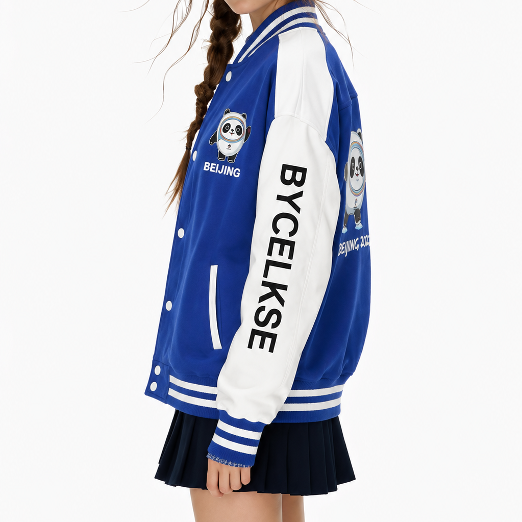 Blue & White Beijing Panda Varsity Bomber Jacket
