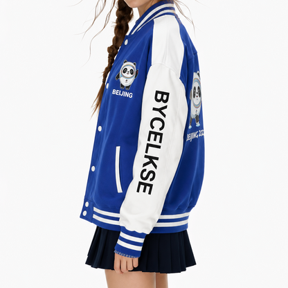 Blue & White Beijing Panda Varsity Bomber Jacket