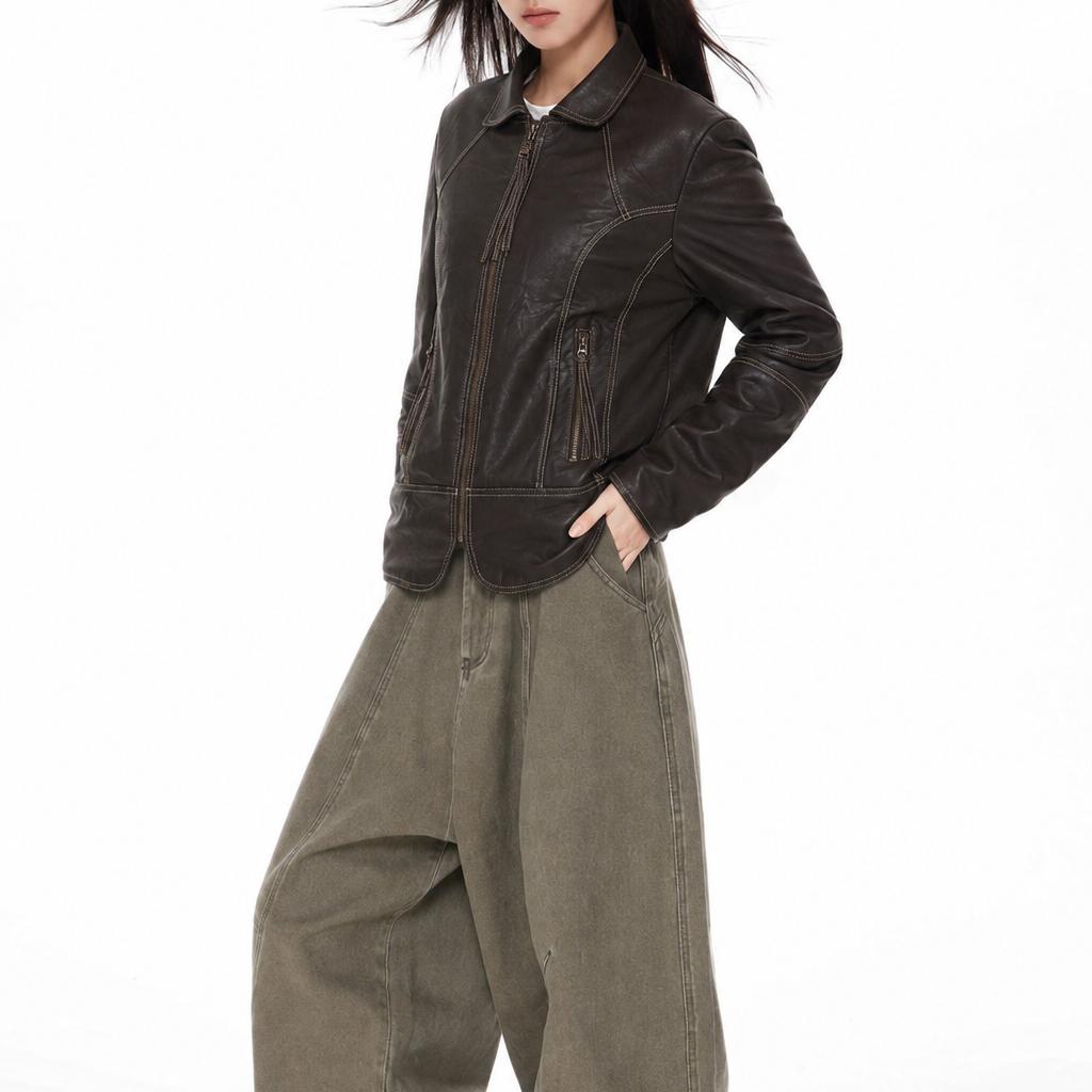 Women's Vintage Dark Brown Distressed Leather Jacket