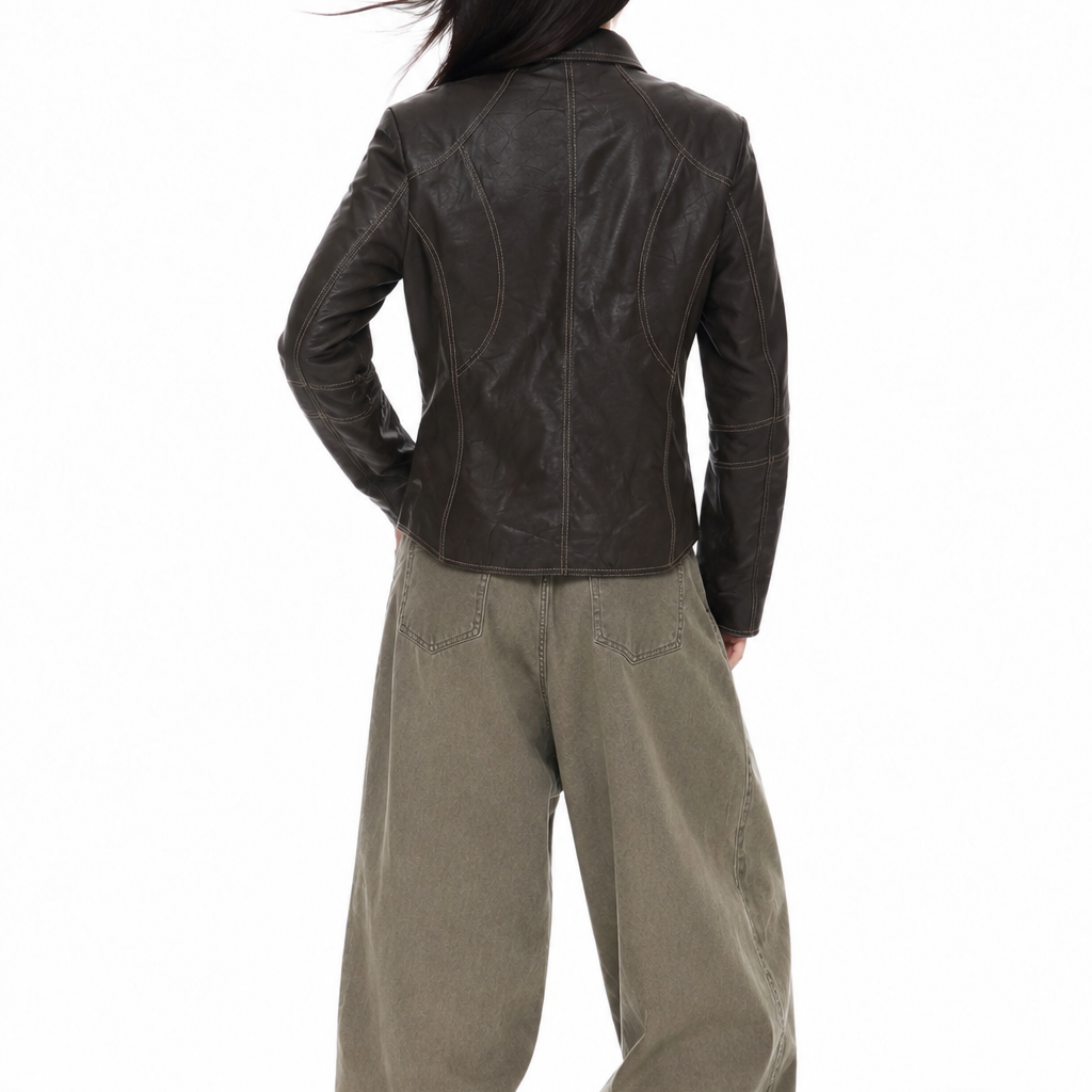 Women's Vintage Dark Brown Distressed Leather Jacket