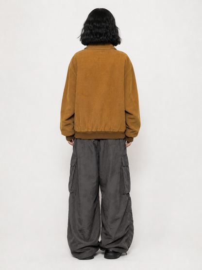 Unisex Vintage Tan Relaxed-Fit Suede Bomber Jacket