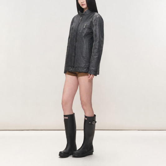 Vintage Black Relaxed-Fit Biker Leather Jacket