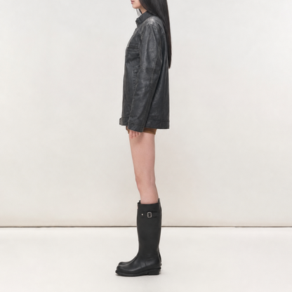 Vintage Black Relaxed-Fit Biker Leather Jacket
