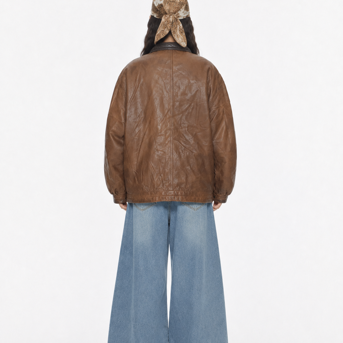 Unisex Brown Relaxed-Fit Vintage Leather Bomber Jacket
