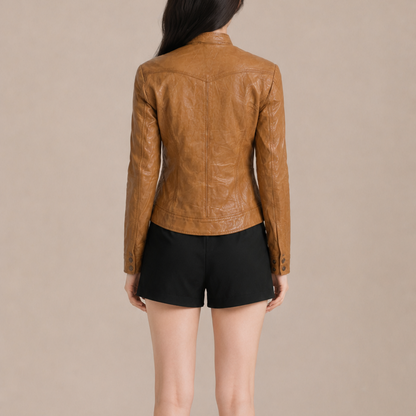 Vintage Tan Slim-Fit Utility Pocket Leather Jacket