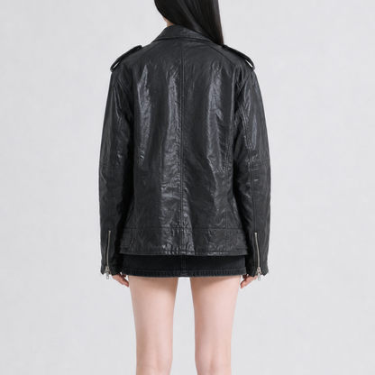 Unisex Black Relaxed-Fit Vintage Leather Jacket