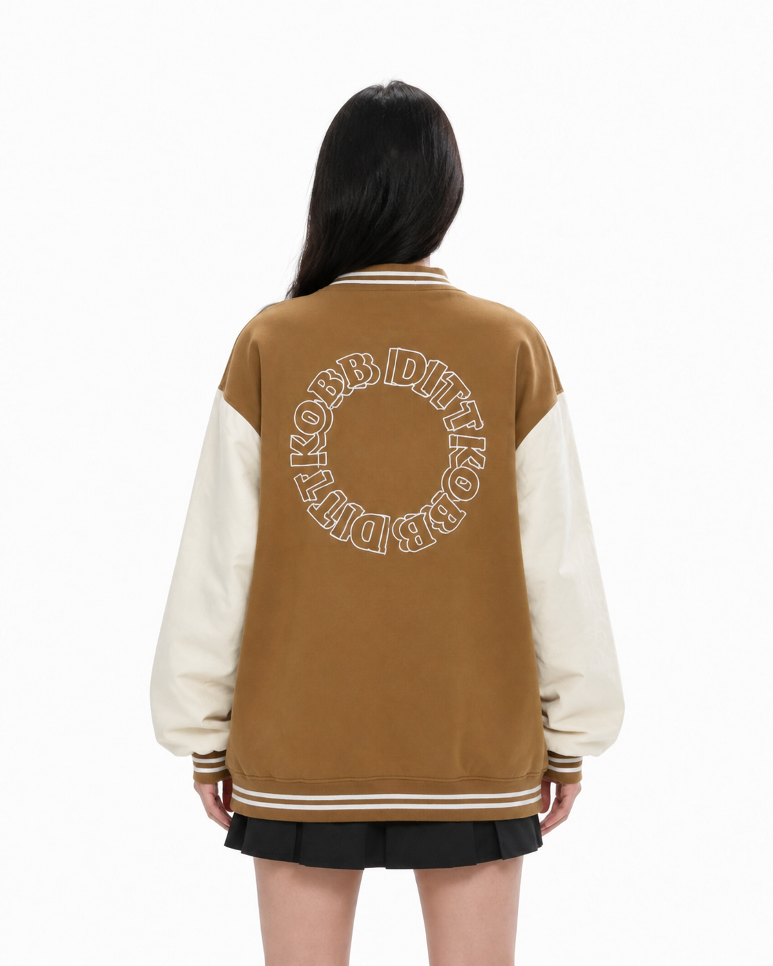 Unisex Brown Oversized K-Patch Varsity Bomber Jacket