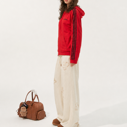 Unisex Red Relaxed-Fit Striped Zip-Up Hoodie Jacket