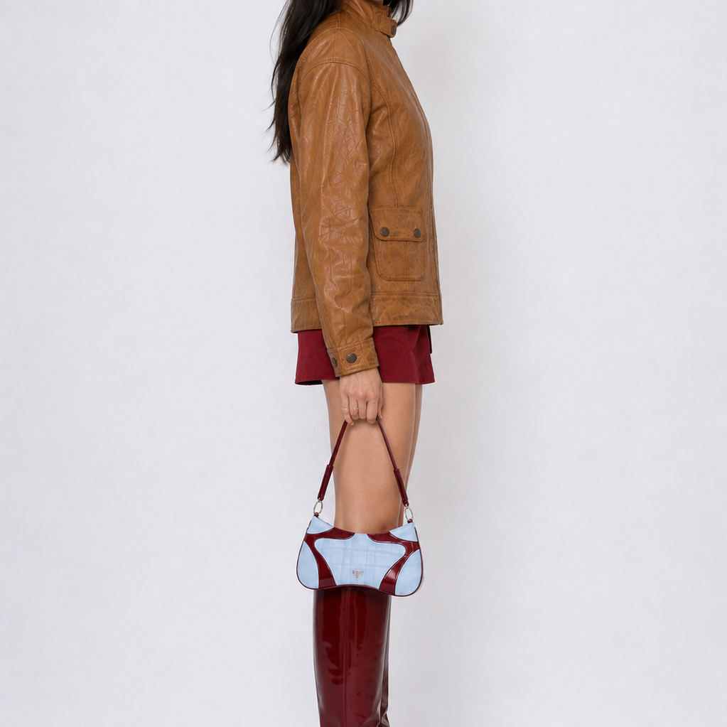 Unisex Tan Brown Regular-Fit Embossed Utility Pocket Leather Jacket