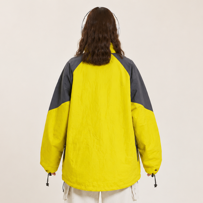 Unisex Neon Yellow & Charcoal Oversized Technical Windbreaker Jacket