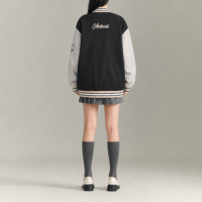Unisex Black & Grey Embroidered Oversized Varsity Bomber Jacket