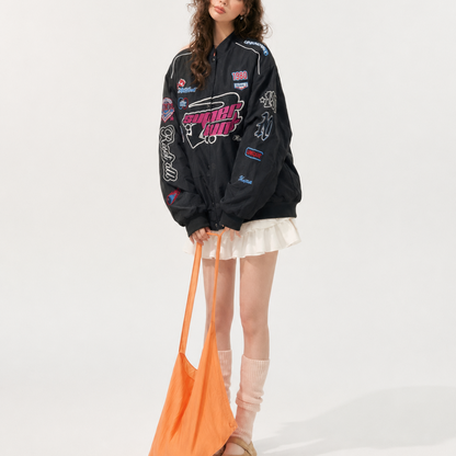 Unisex Oversized Graphic Embroidered Motorsport Bomber Jacket