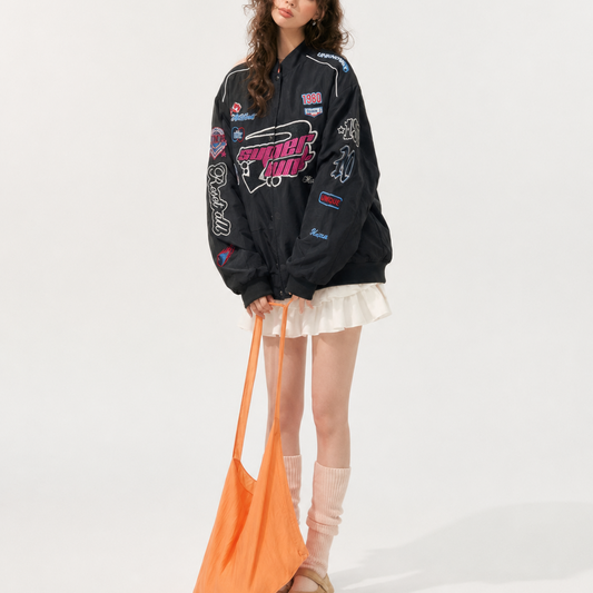Unisex Oversized Graphic Embroidered Motorsport Bomber Jacket