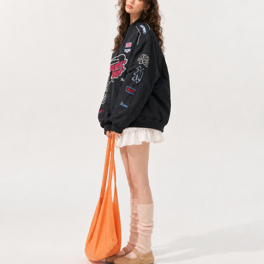 Unisex Oversized Graphic Embroidered Motorsport Bomber Jacket