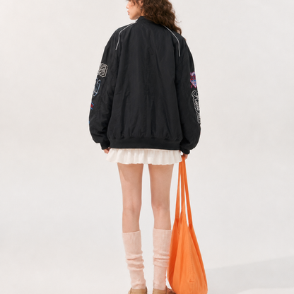 Unisex Oversized Graphic Embroidered Motorsport Bomber Jacket