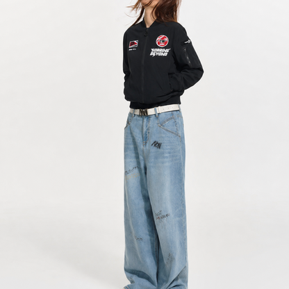 Women’s Patchwork Black Flight Bomber Jacket