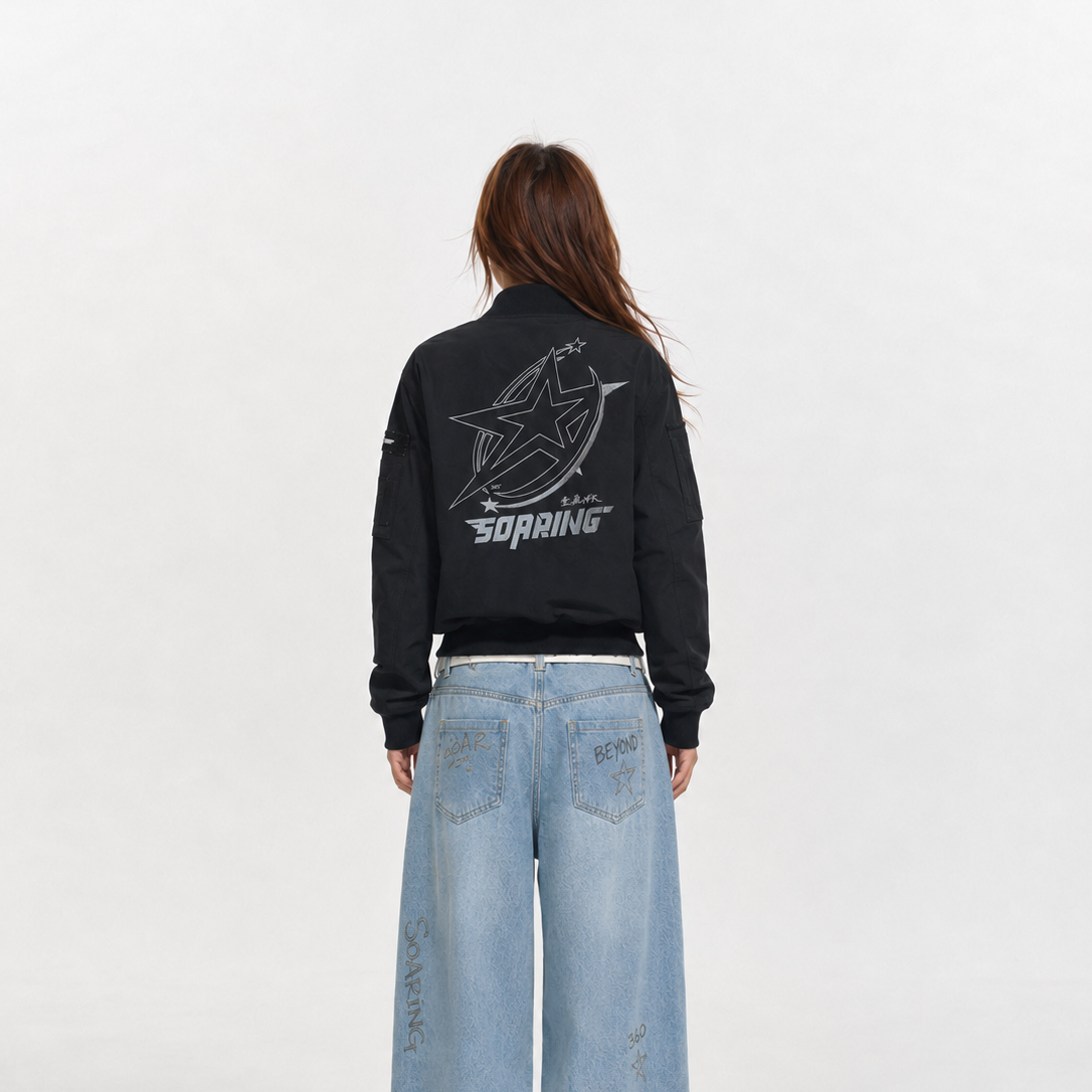 Women’s Patchwork Black Flight Bomber Jacket