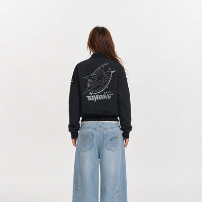 Women’s Patchwork Black Flight Bomber Jacket