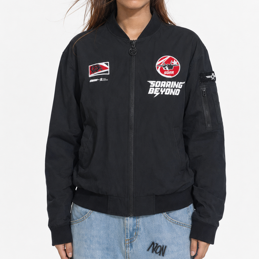 Women’s Patchwork Black Flight Bomber Jacket