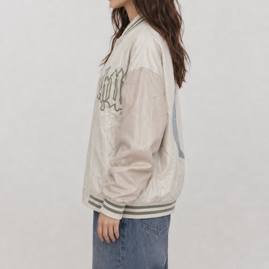 Vintage Lunar Crescent Gothic Graphic Oversized Satin Bomber Jacket