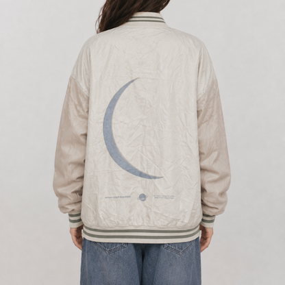 Vintage Lunar Crescent Gothic Graphic Oversized Satin Bomber Jacket