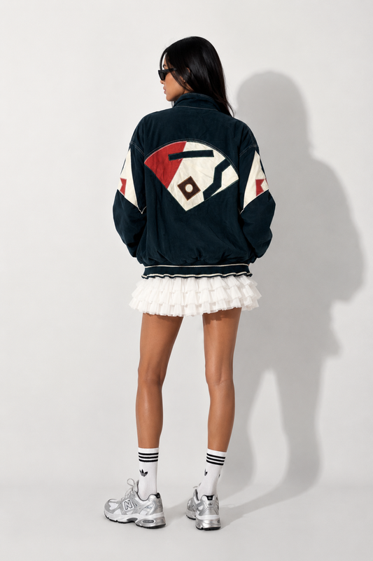 Women's Jacket - Vintage Forest Green Bomber Oversized Zip-Up