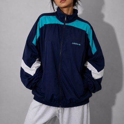 Women's Jacket - Navy Blue Oversized Color Block Windbreaker