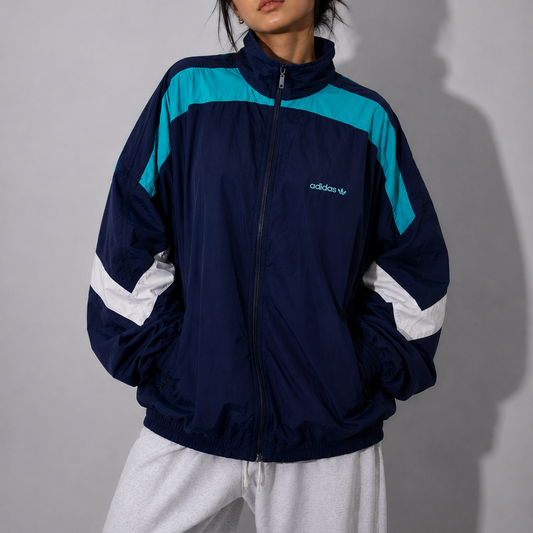 Women's Jacket - Navy Blue Oversized Color Block Windbreaker