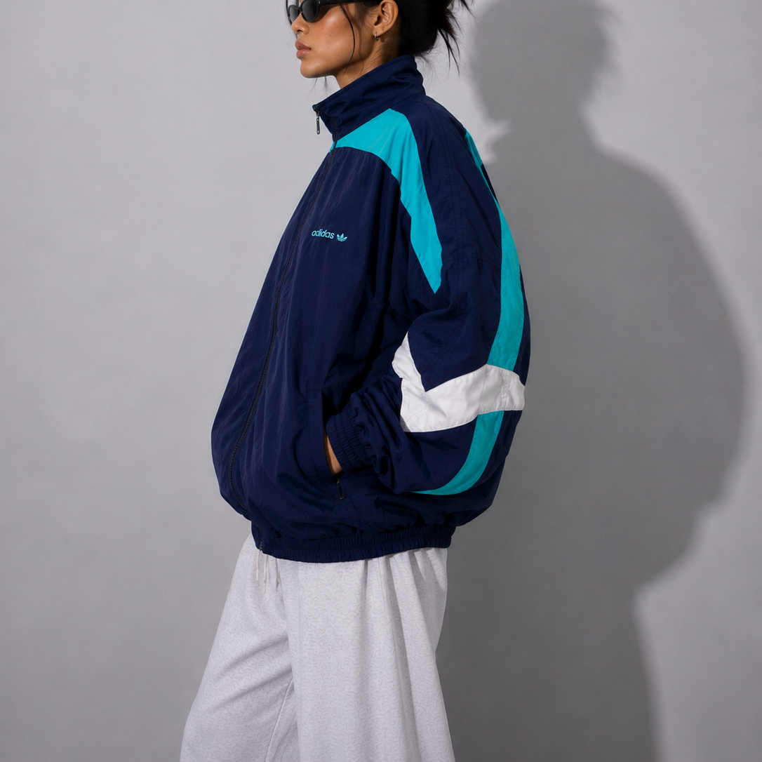 Women's Jacket - Navy Blue Oversized Color Block Windbreaker