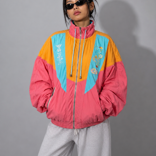 Women's Jacket - Vintage Color Block Windbreaker Oversized Retro Zip-Up