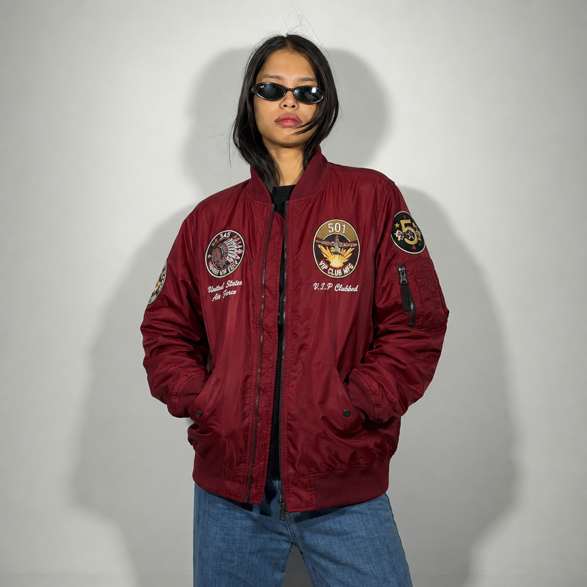 Women's Jacket - Maroon Embroidered MA-1 Bomber