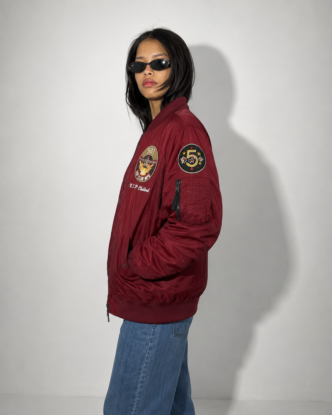Women's Jacket - Maroon Embroidered MA-1 Bomber