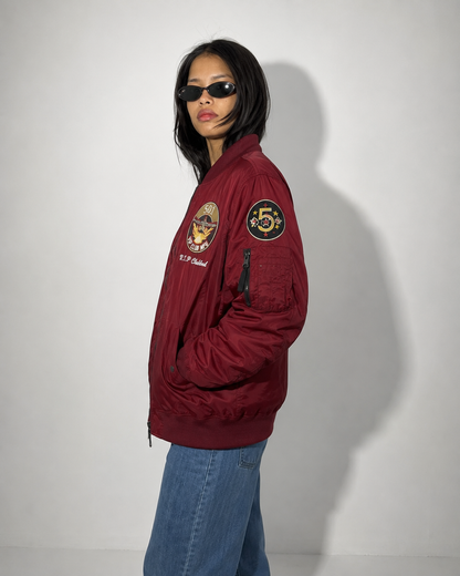 Women's Jacket - Maroon Embroidered MA-1 Bomber