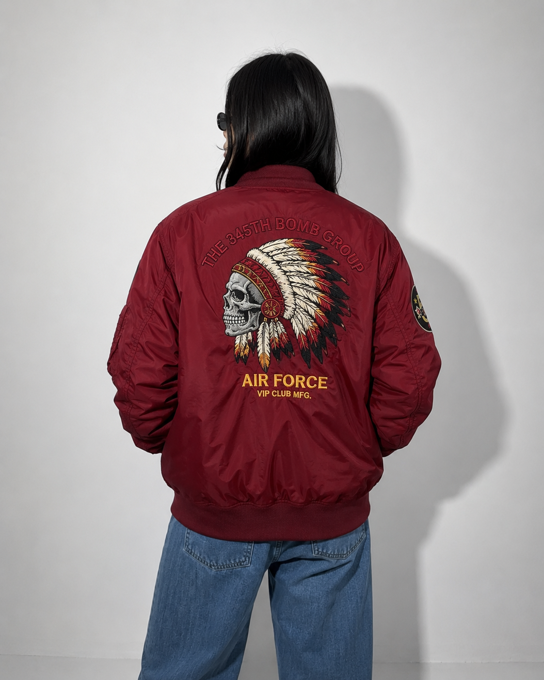Women's Jacket - Maroon Embroidered MA-1 Bomber