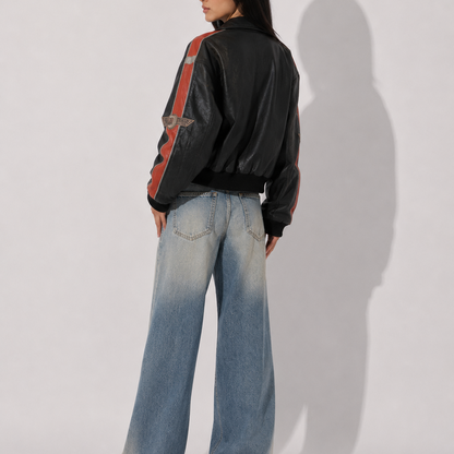 Women's Jacket - Oversized Moto Leather Zip-Up Jacket